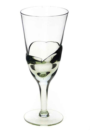 Recycled glass wine goblet with olive green tinted glass 