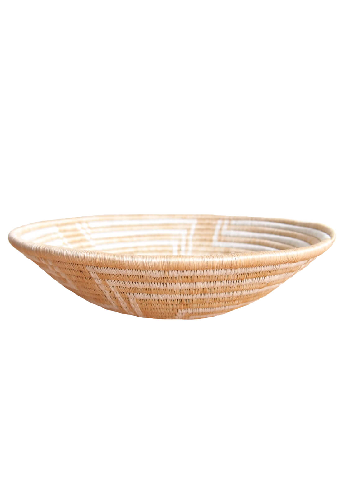 Hand Woven Geometric Plateau Basket - Tan and White, Small
