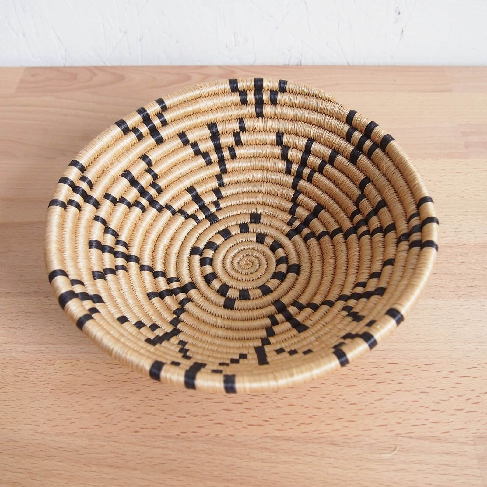 Hand Woven Mugusa Basket - Tan and Black, Small