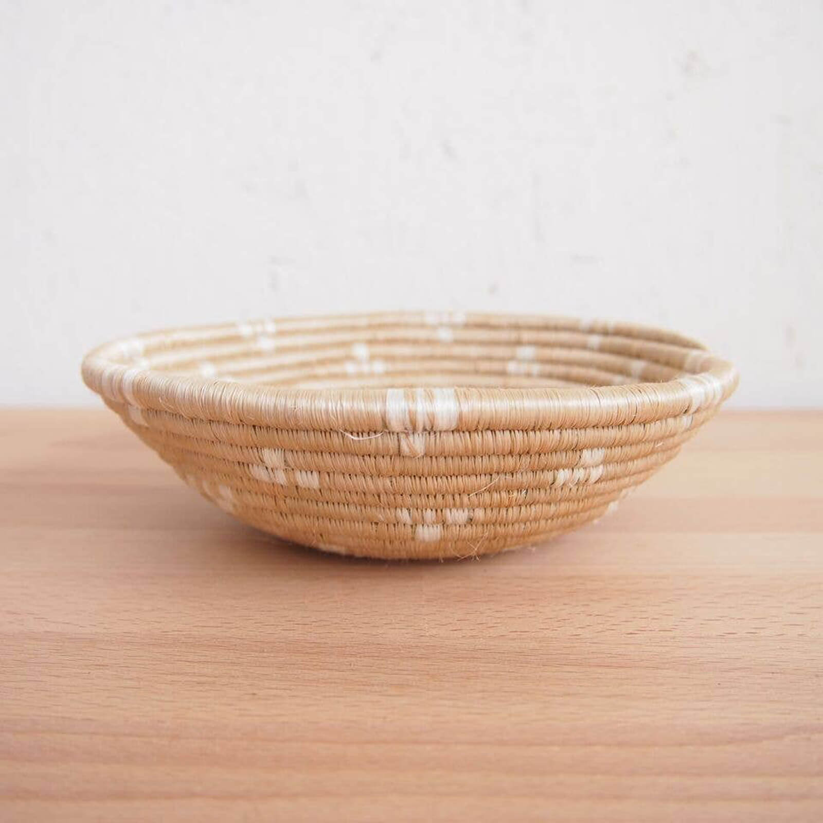 Hand Woven Ntamba Basket - Tan and White, Small