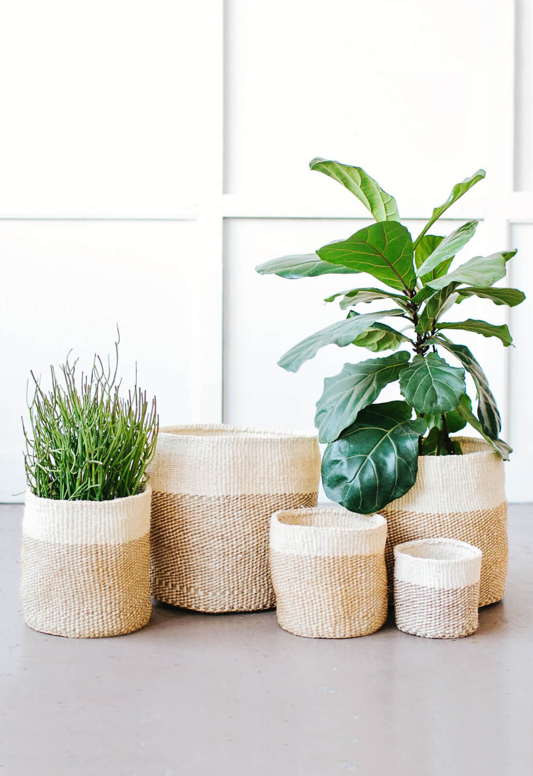 Hand Woven Soft Planter Basket, Natural Stripe