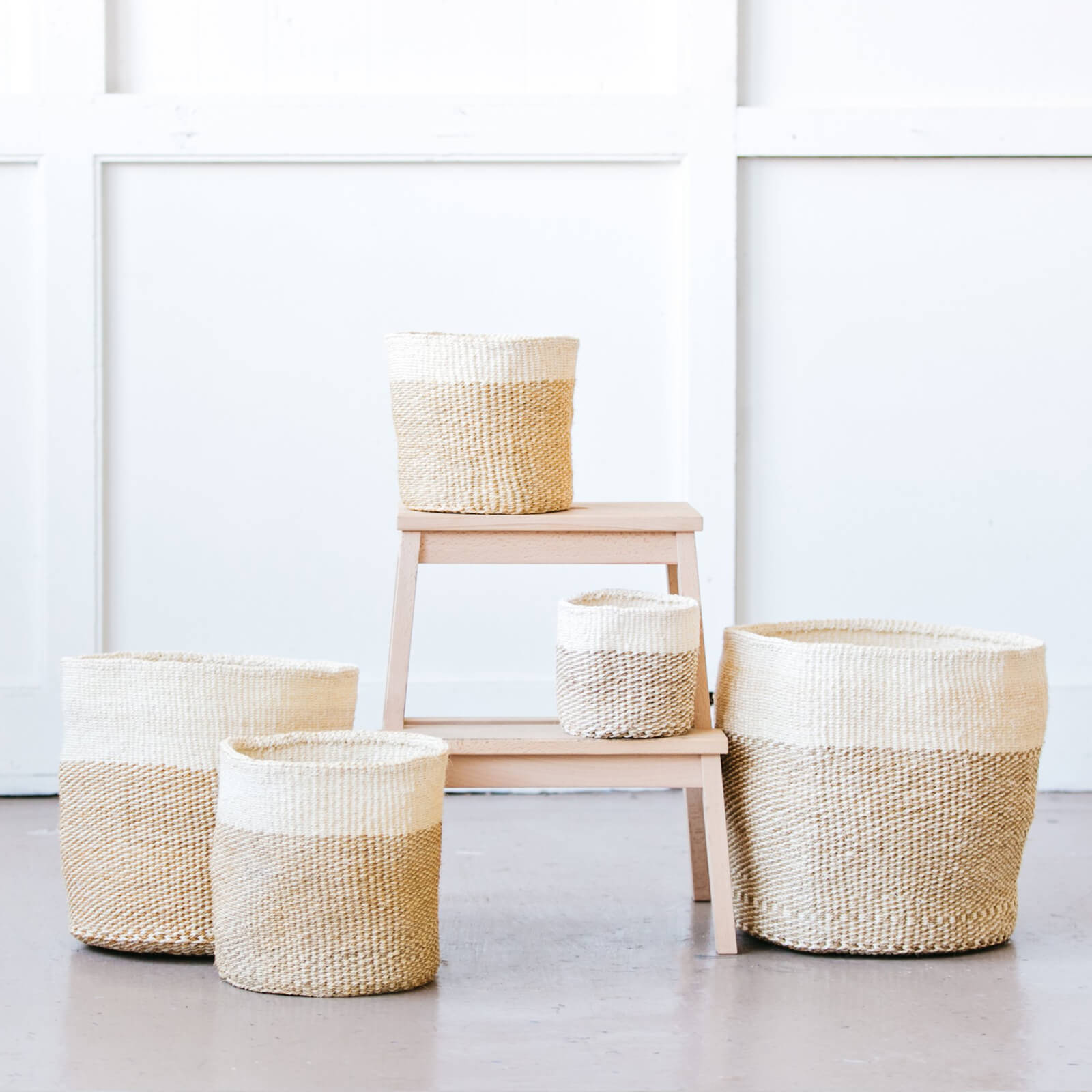 Hand Woven Soft Planter Basket, Natural Stripe