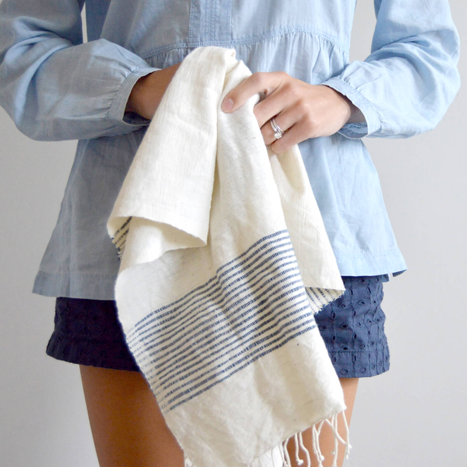 Ethiopian Cotton Hand Towel, Cream and Charcoal
