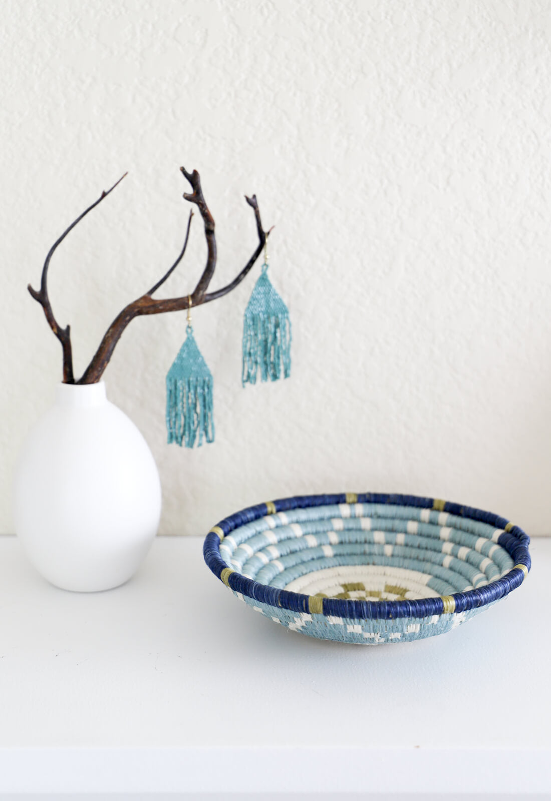 Hand Woven Plateau Basket - Ficelle, Light Blues, Small