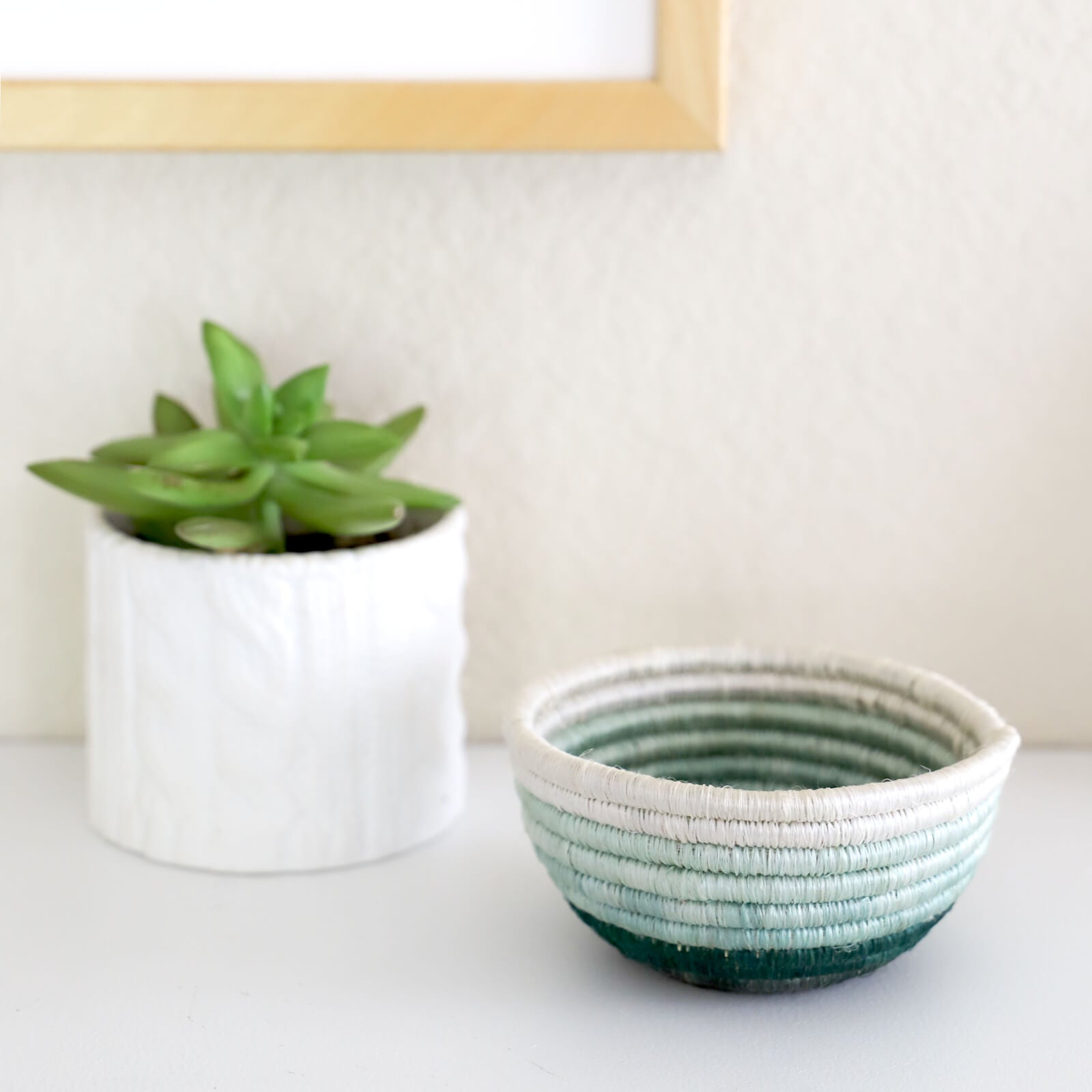 Hand Woven Tiny Catch-All Basket - Teal Ombré Stripe