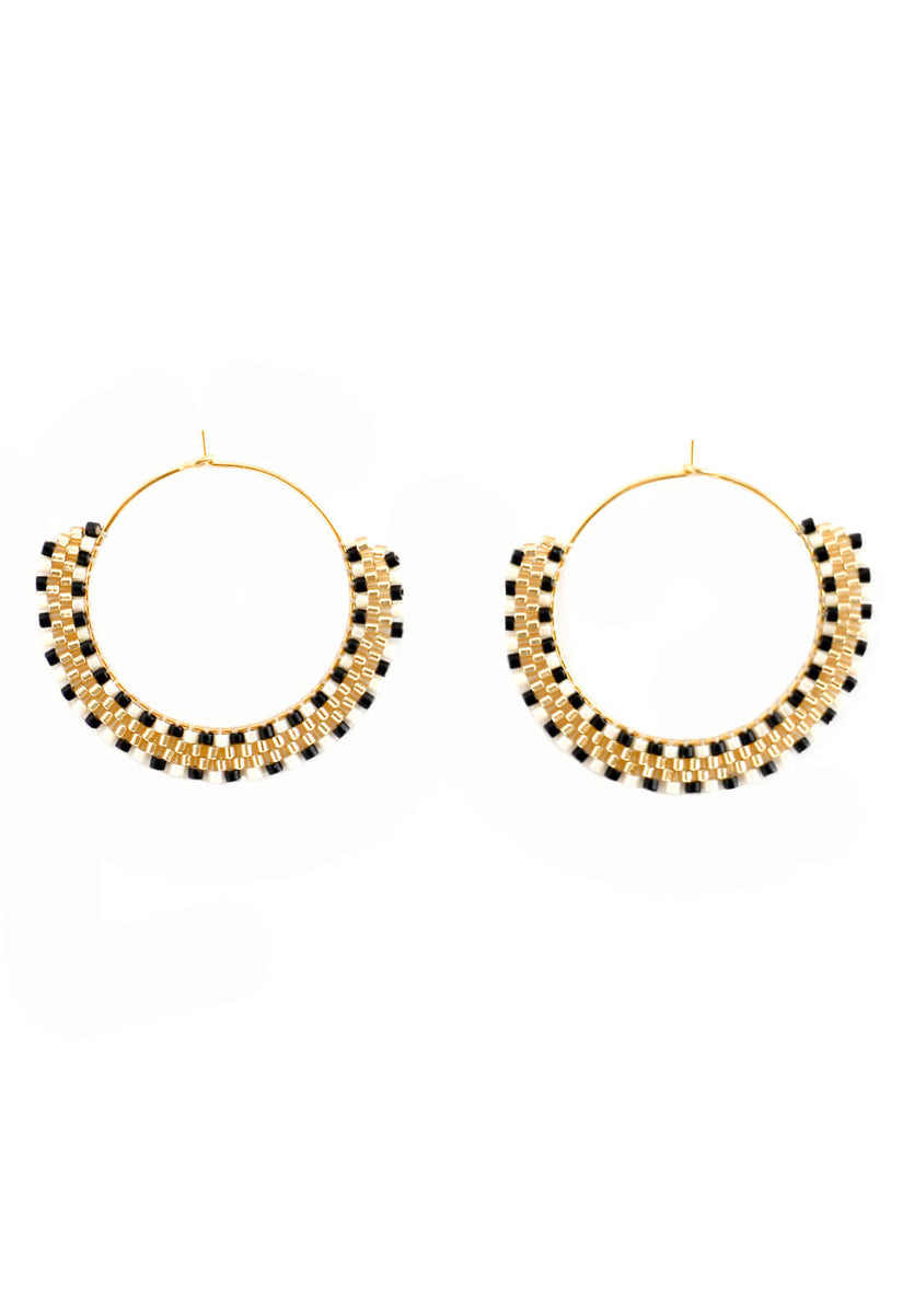 Gold beaded earrings hoops discount