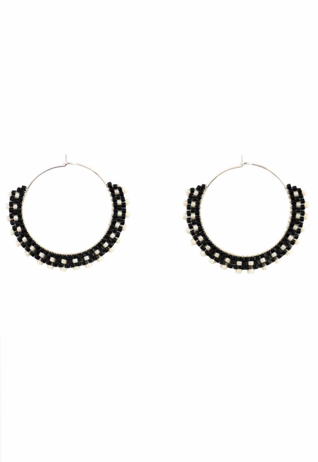Beaded Hoop Earrings - Black and White