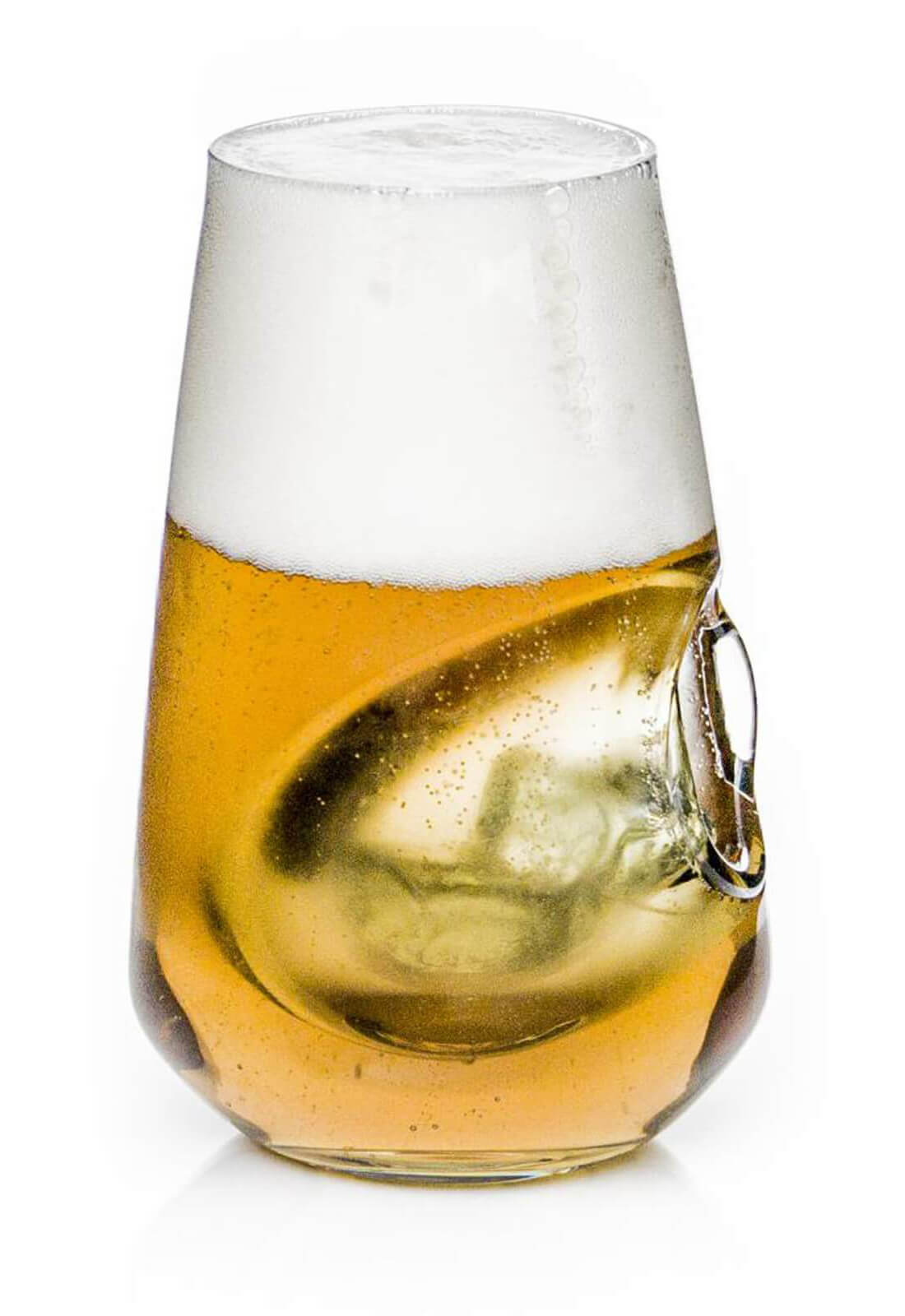 Ngwenya bubble glass, holding beer being cooled by ice inside the bubble