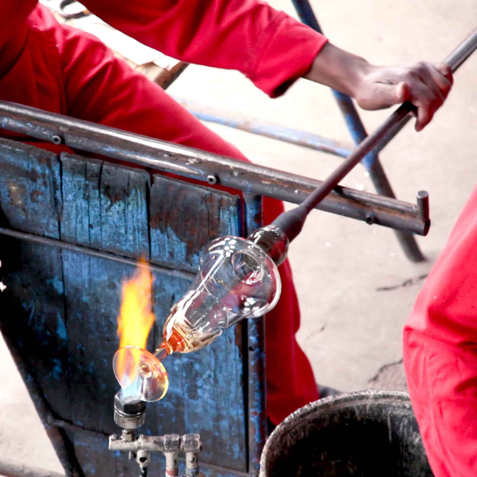 Recycled wine glasses being made by hand in Swaziland 