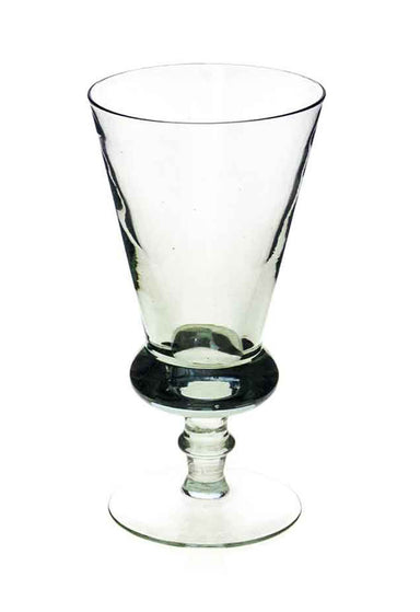 Thistle shaped recycled glass wine glass, with a decorative stem