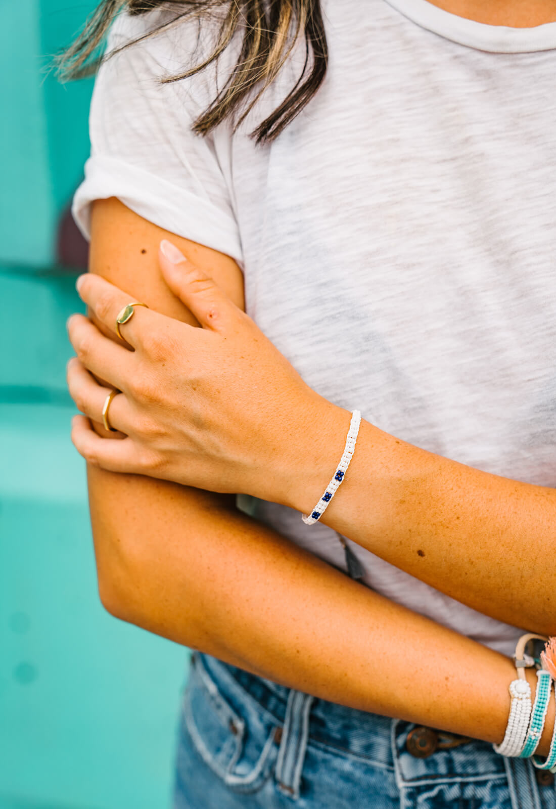 Two Line Adjustable Bracelet - White and Navy
