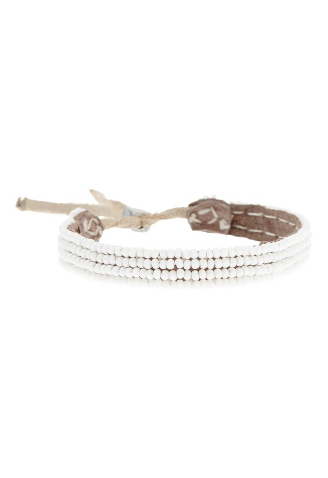 Beaded Leather Bracelet with Adjustable Closure - White