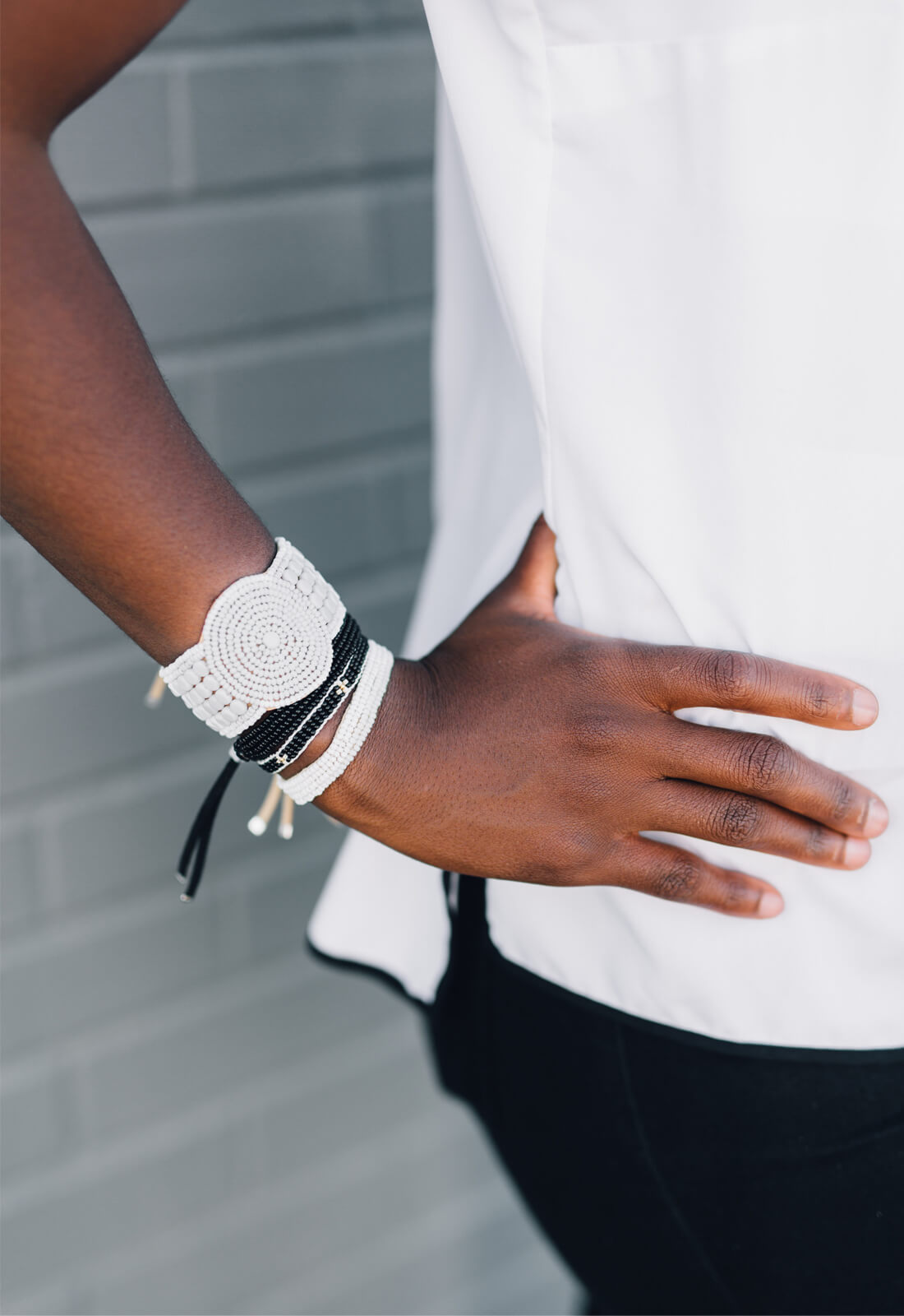 Leather Beaded Disk Bracelet