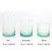 Size chart comparing the three different sizes available in Moroccan glass drinking glasses 
