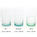 Size comparison chart showing the differences between the three drinking glasses in size and ounces 