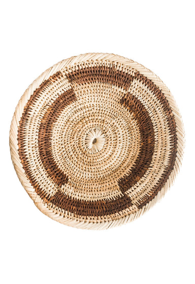 Zambian Tonga Plateau basket, with graphic tan and brown print